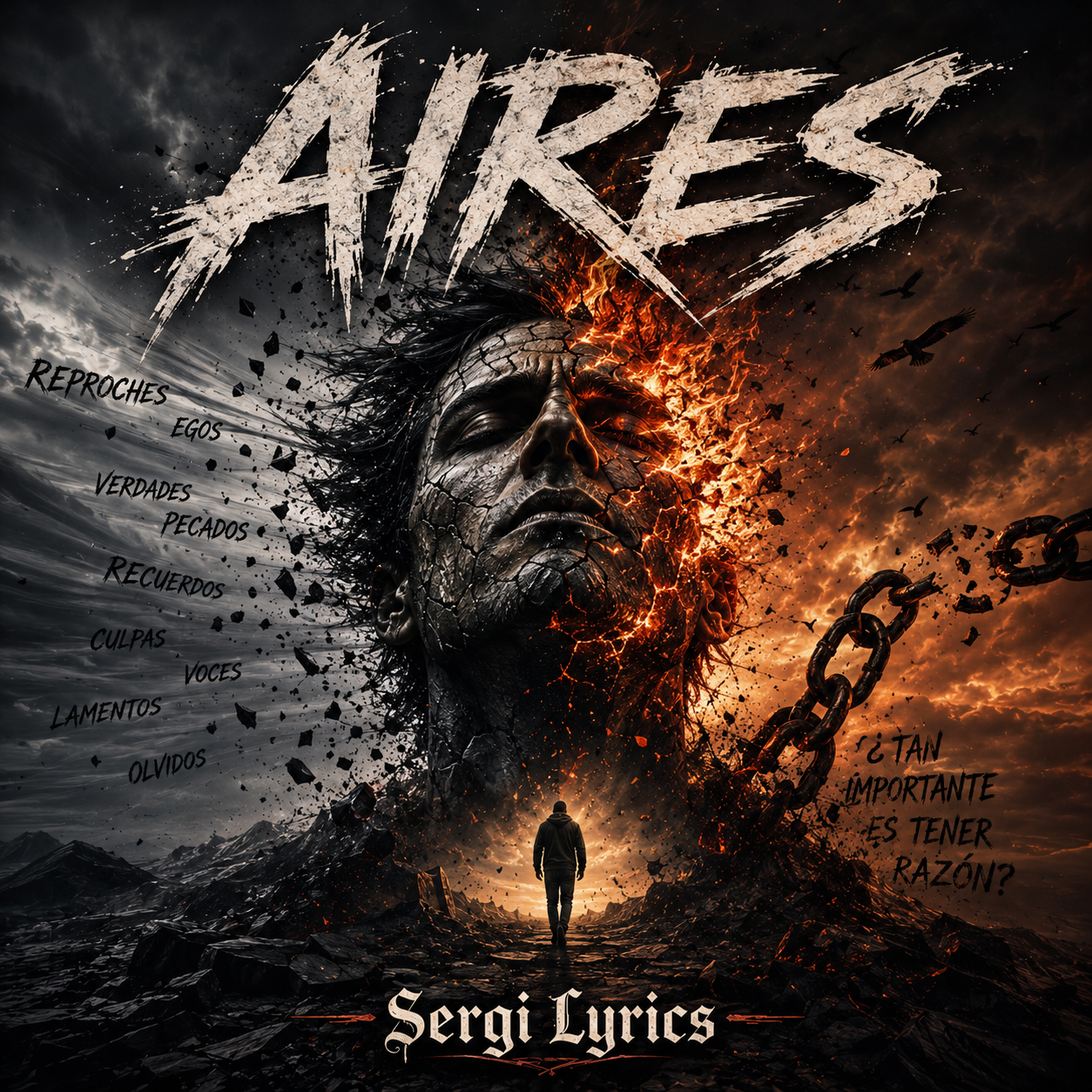 Portada de Aires de Sergi Lyrics, canción de rock español sobre reproches, orgullo, culpa, recuerdos y cadenas emocionales