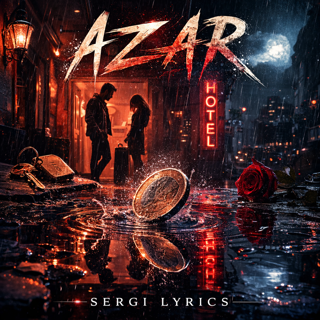 Portada de Azar de Sergi Lyrics, canción de rock español sobre una noche lluviosa en un hotel, el destino y un encuentro inesperado